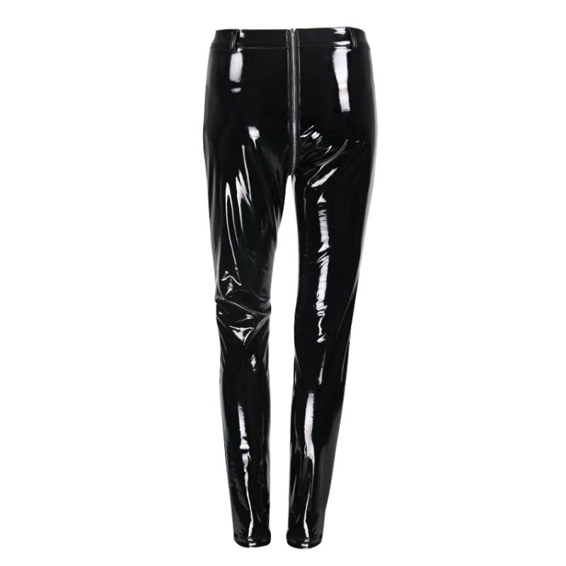 Sexy Clubwear Shine PU Back Front Zipper Leather Pants-11