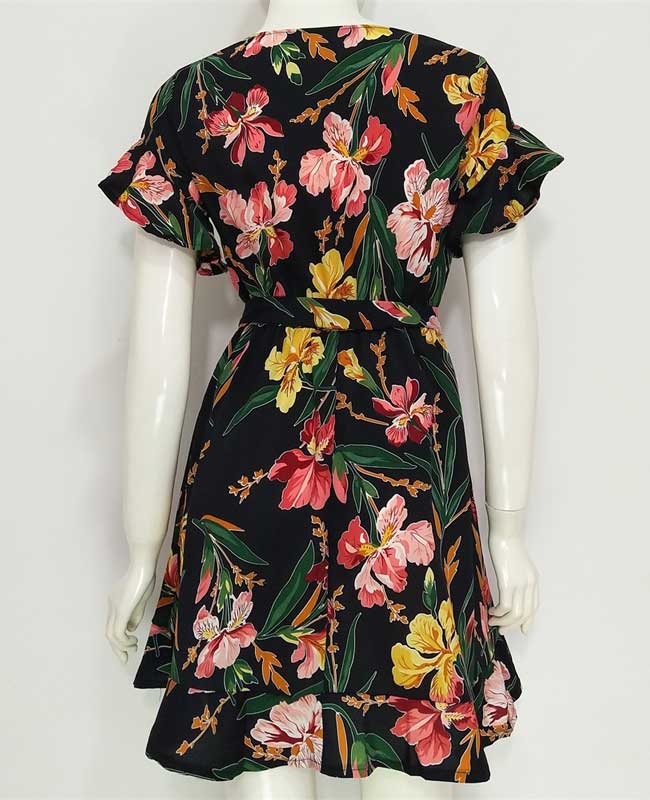 Boho Style Deep V-Neck Flare Sleeve Floral Printed Dress
