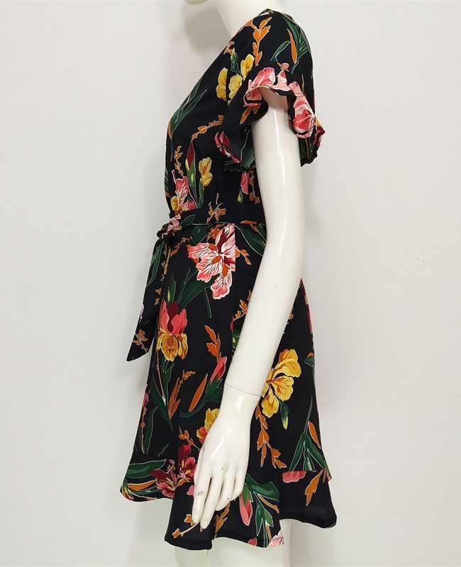 Boho Style Deep V-Neck Flare Sleeve Floral Printed Dress