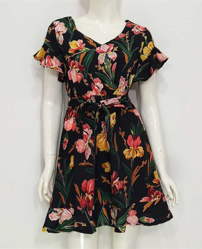 Boho Style Deep V-Neck Flare Sleeve Floral Printed Dress