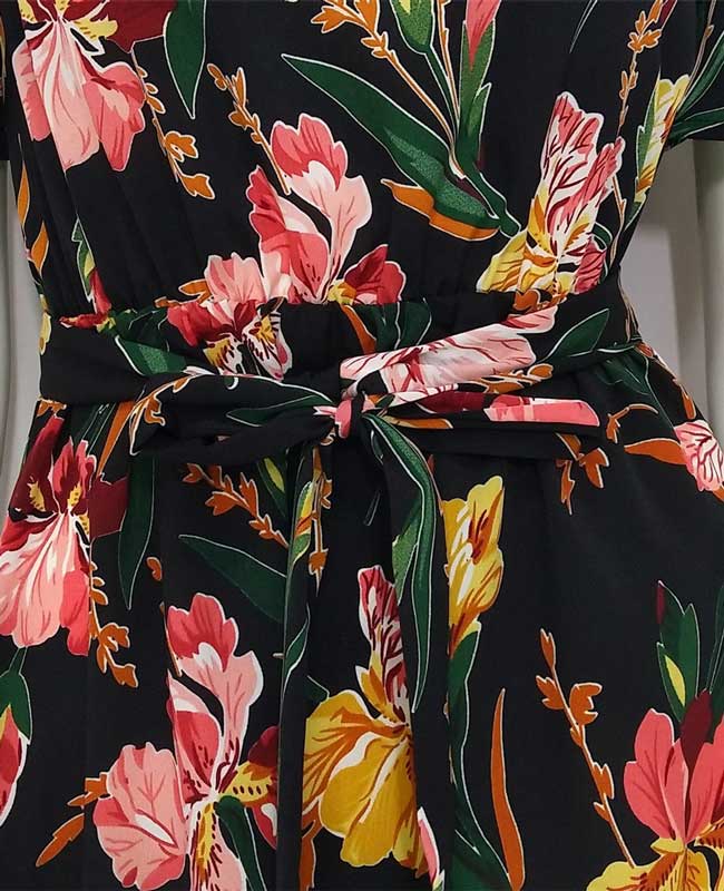 Boho Style Deep V-Neck Flare Sleeve Floral Printed Dress