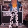 Casual Elastic High Waist Milk Cow Print Pants