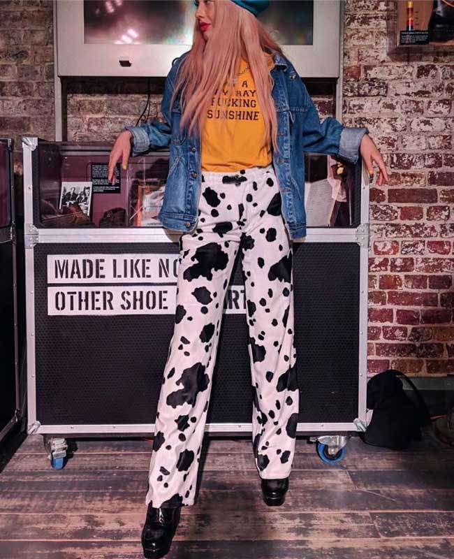Casual Elastic High Waist Milk Cow Print Pants