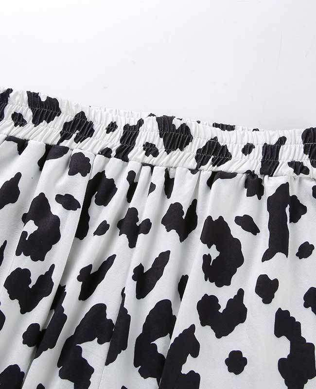 Casual Elastic High Waist Milk Cow Print Pants
