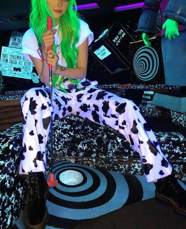 Casual Elastic High Waist Milk Cow Print Pants