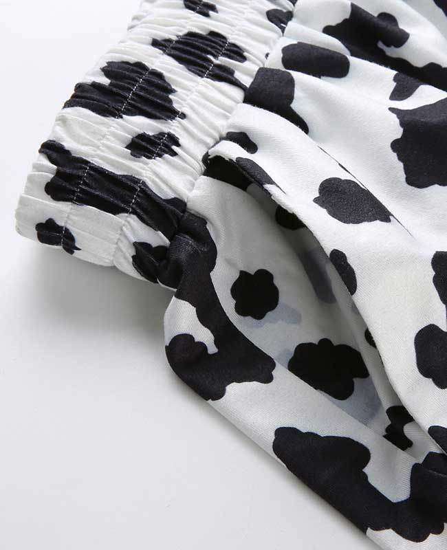 Casual Elastic High Waist Milk Cow Print Pants