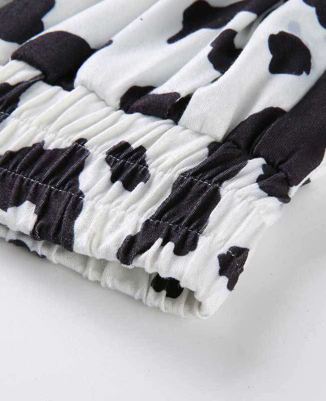 Casual Elastic High Waist Milk Cow Print Pants