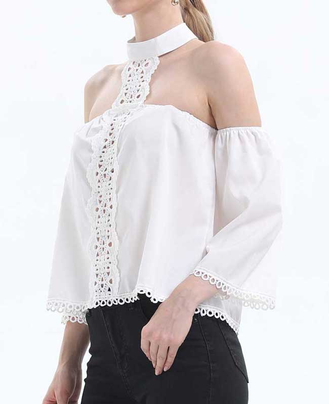 Halter Off Shoulder Lace Blouse Shirt