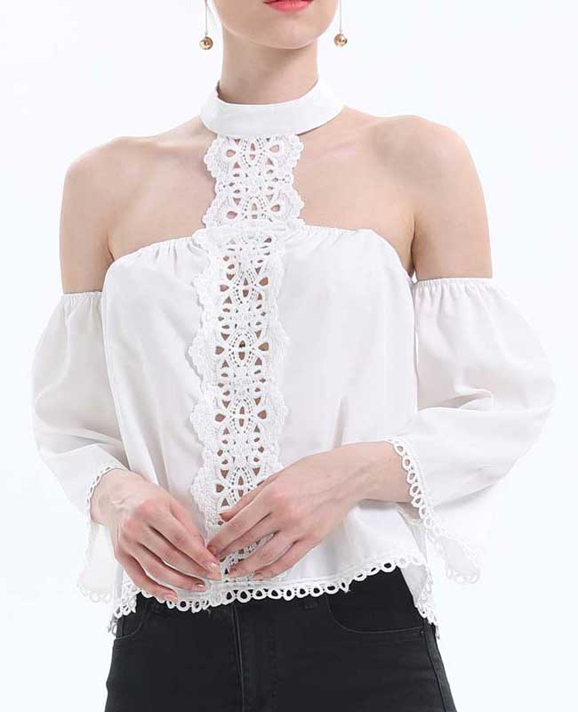 Halter Off Shoulder Lace Blouse Shirt