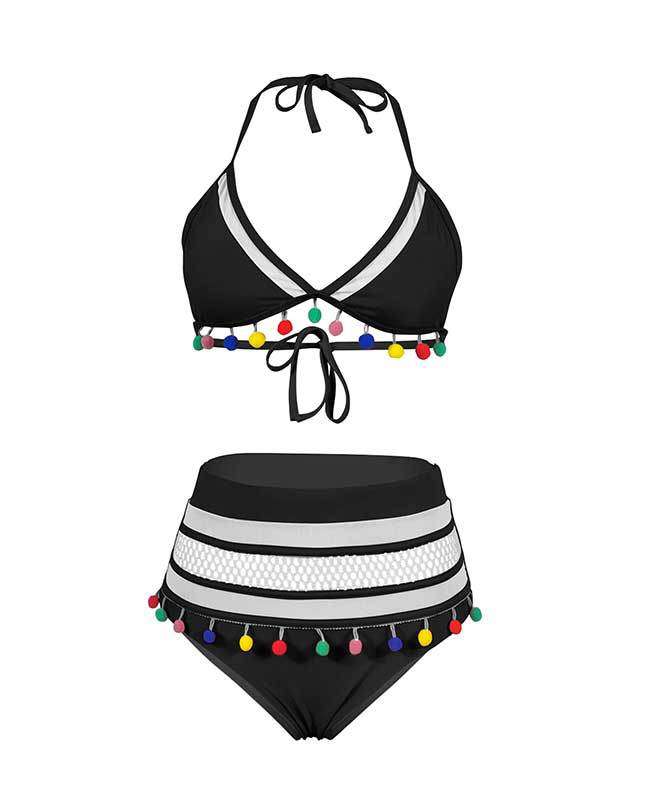 Tassel Hem High Waisted Bikini Set-12