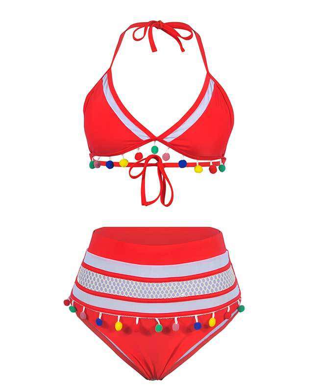 Tassel Hem High Waisted Bikini Set-21