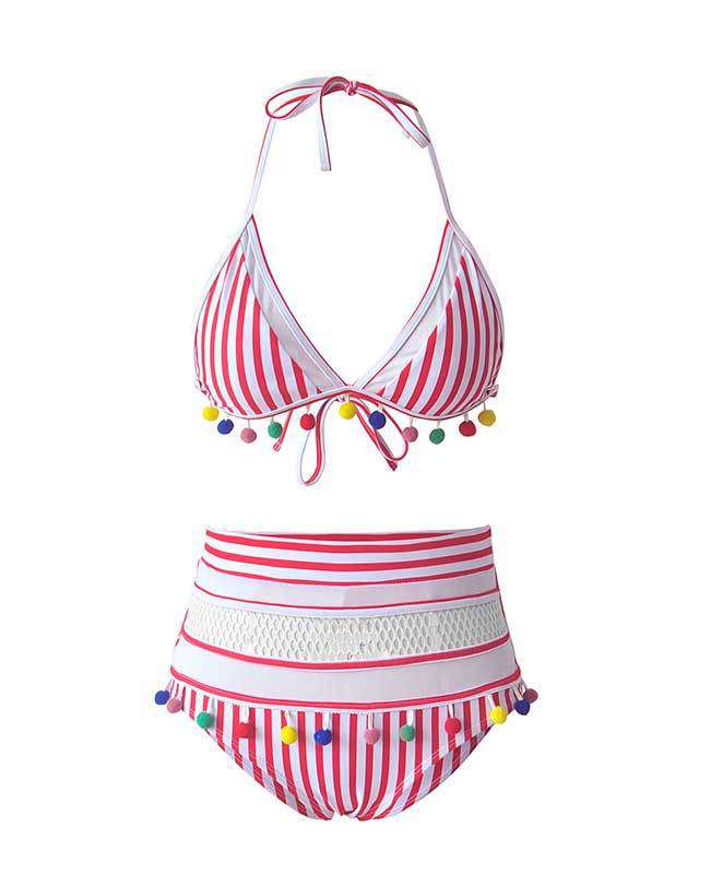Tassel Hem High Waisted Bikini Set-25