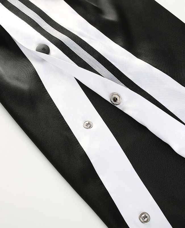 Side Split Black and White Striped Trousers-12