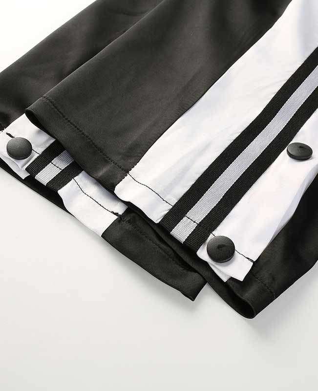 Side Split Black and White Striped Trousers-9