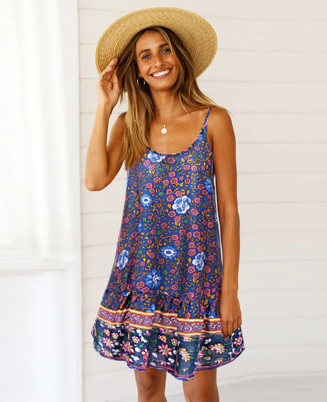 Floral Spaghetti Boho Dresses