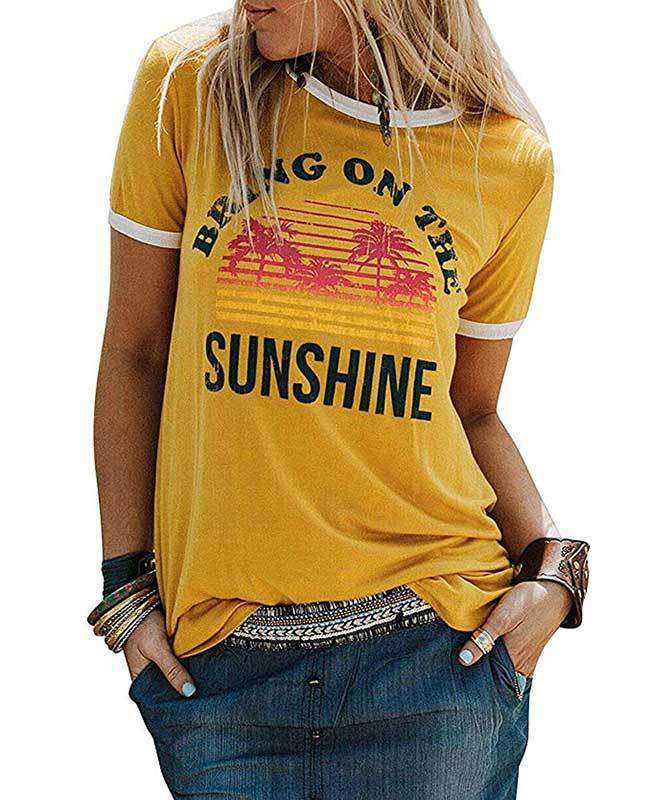 Sunshine Letter Print Short Sleeve T-shirt