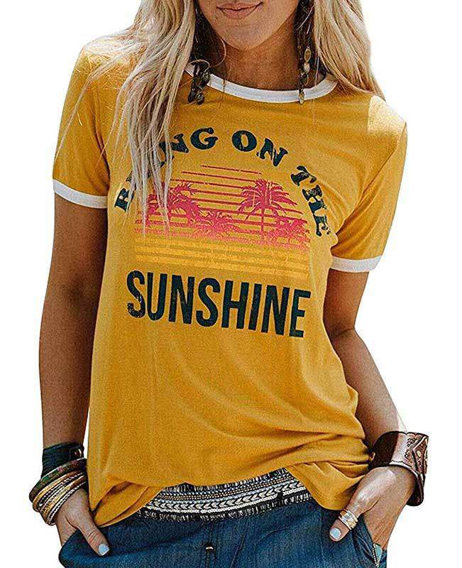 Sunshine Letter Print Short Sleeve T-shirt