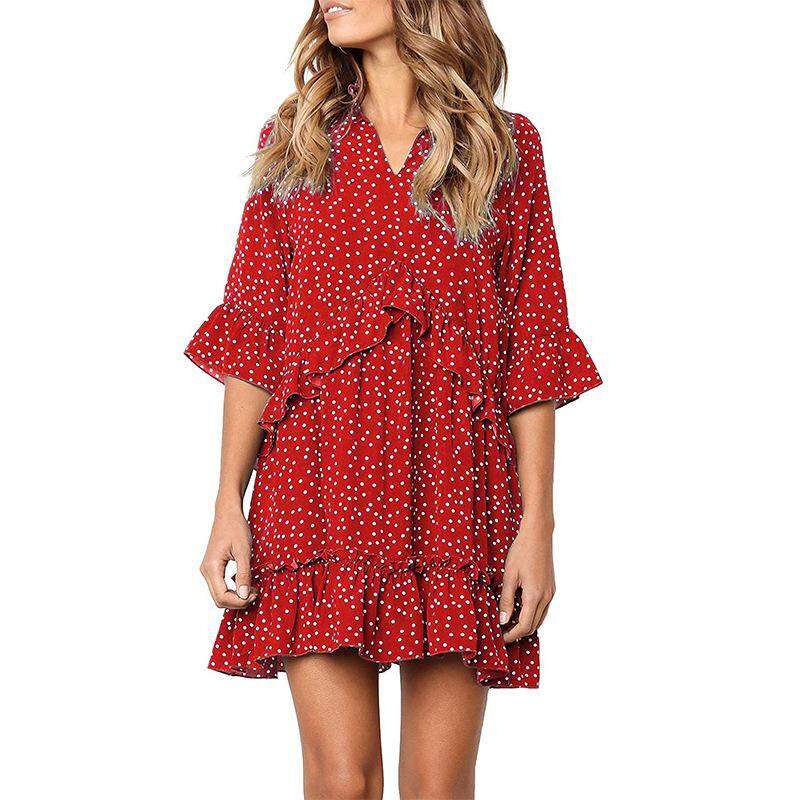 Loose Ruffle Polka Dot Dress