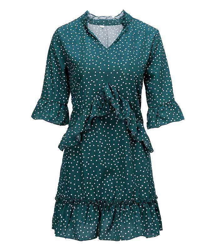 Loose Ruffle Polka Dot Dress-5