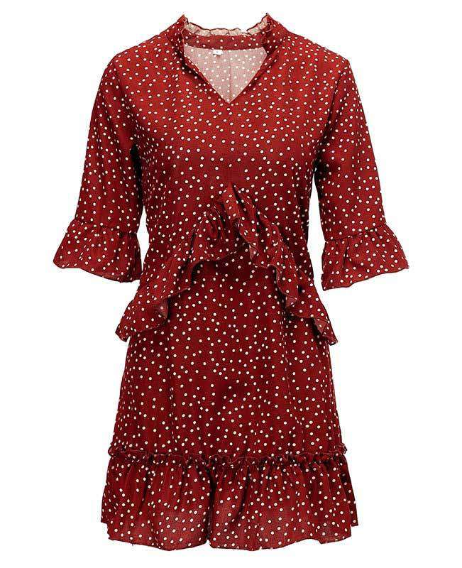 Loose Ruffle Polka Dot Dress-7