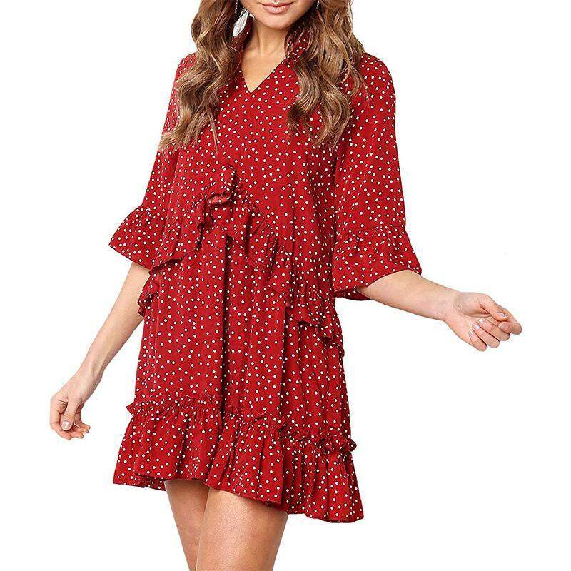 Loose Ruffle Polka Dot Dress-9