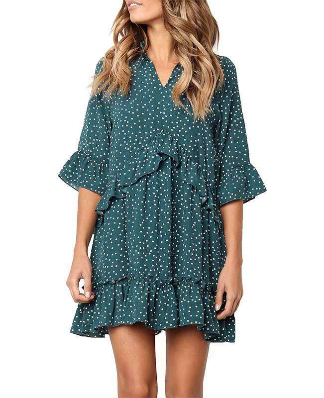 Loose Ruffle Polka Dot Dress