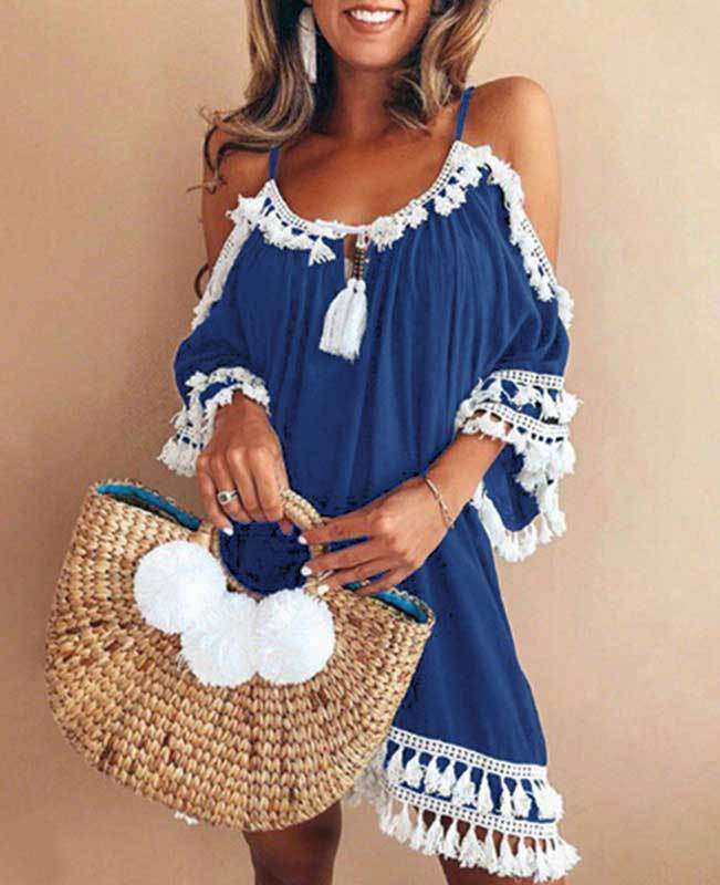 Off the Shoulder Tassel Dress
