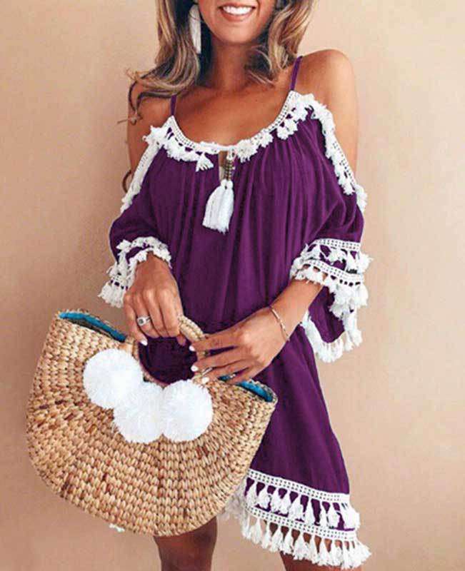 Off the Shoulder Tassel Dress