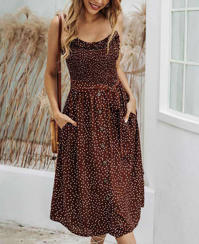 Spaghetti Strap Polka Dot Boho Dress