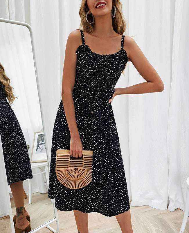 Spaghetti Strap Polka Dot Boho Dress-5