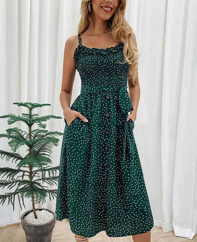 Spaghetti Strap Polka Dot Boho Dress
