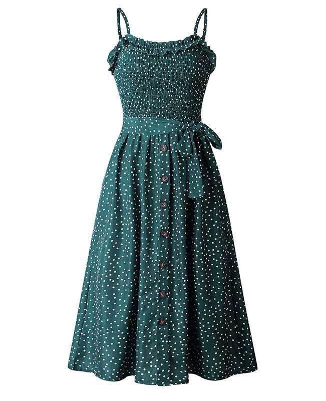 Spaghetti Strap Polka Dot Boho Dress-7
