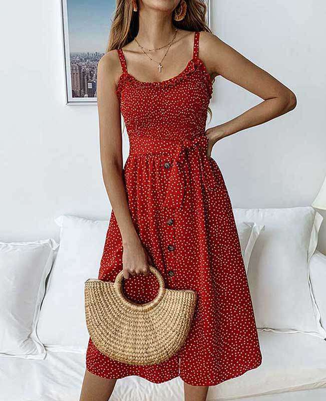 Spaghetti Strap Polka Dot Boho Dress