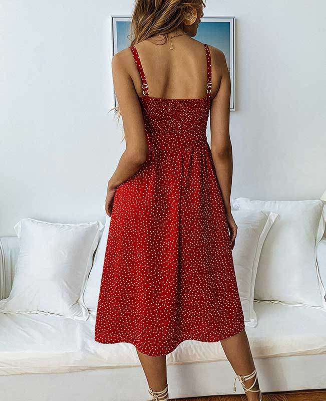 Spaghetti Strap Polka Dot Boho Dress-13