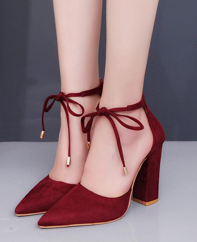 Ankle Block Suede Chunky Heels