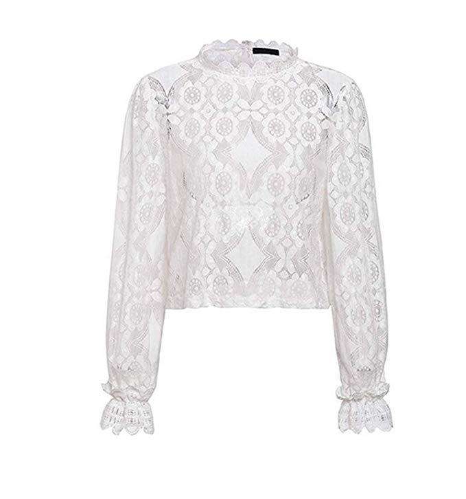 Hollow Out White Lace Top-3