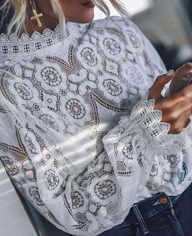 Hollow Out White Lace Top