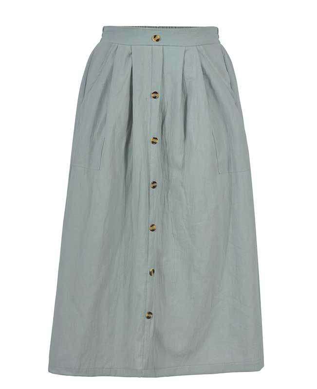 Button Down A-line Midi Skirt