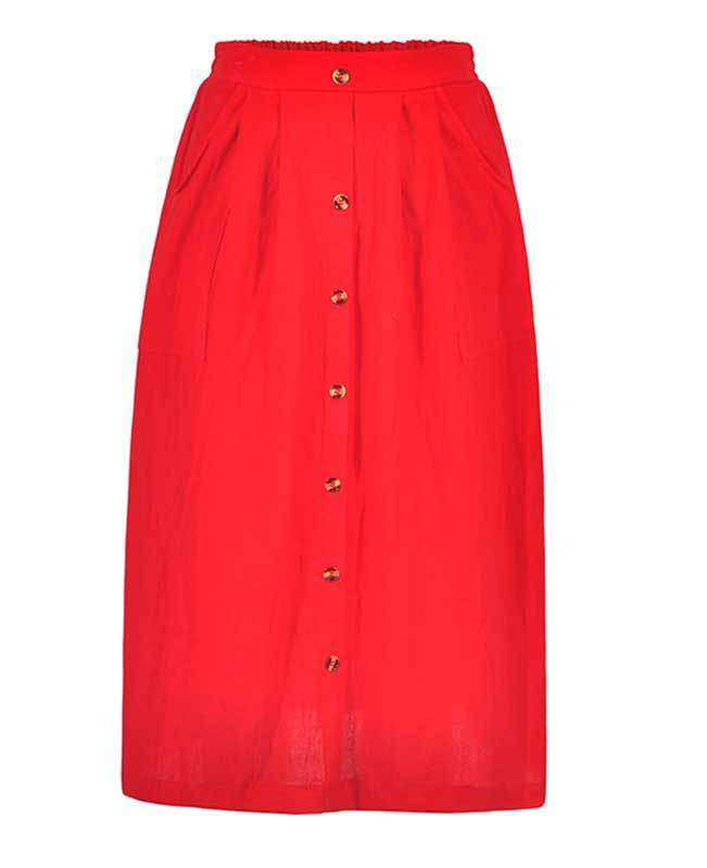 Button Down A-line Midi Skirt