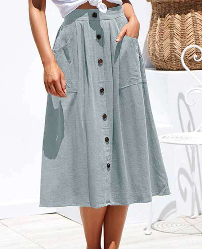 Button Down A-line Midi Skirt