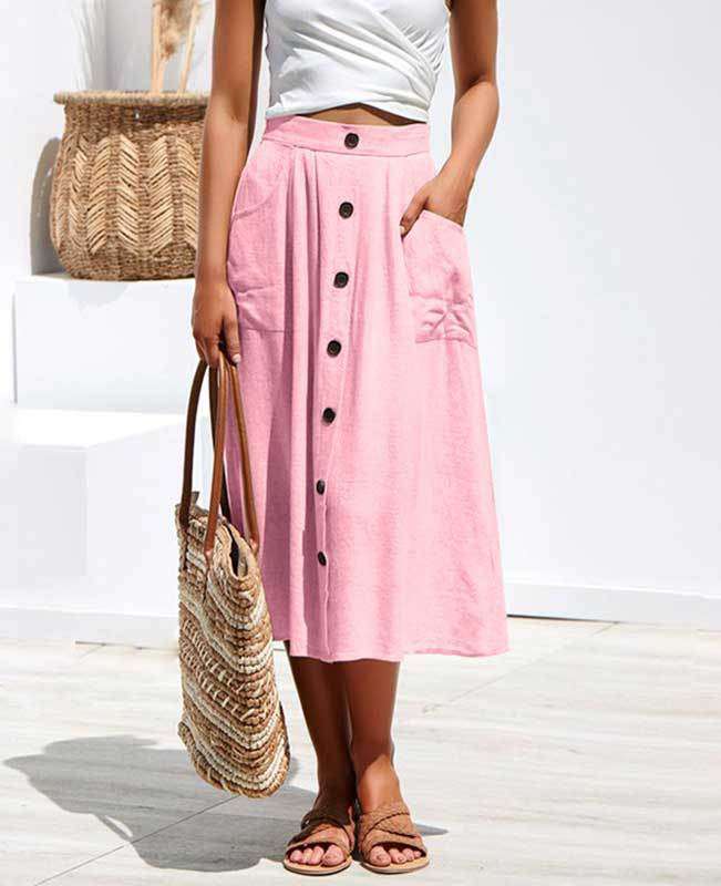 Button Down A-line Midi Skirt