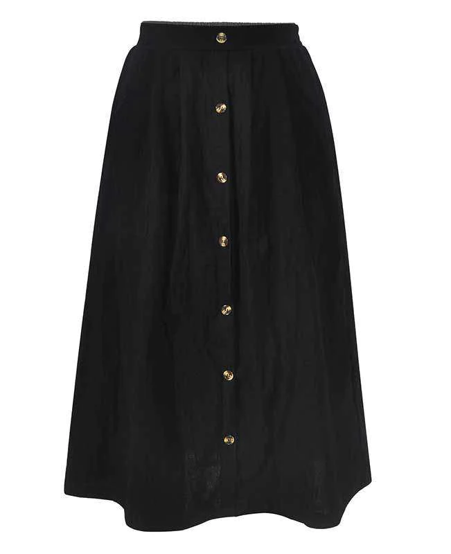 Button Down A-line Midi Skirt-9