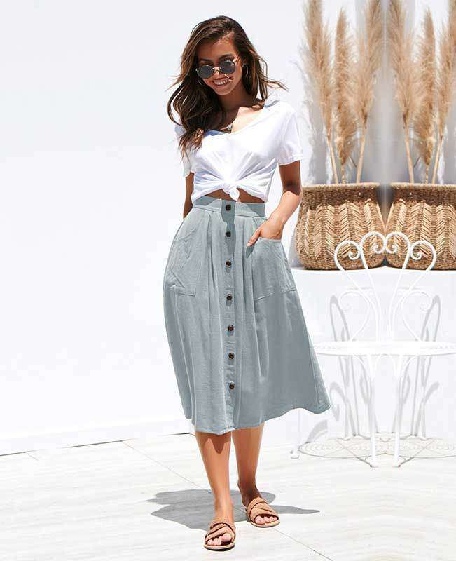 A line button down midi skirt discount