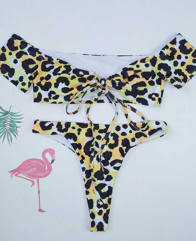 Off The Shoulder Leopard Print Bikini-14