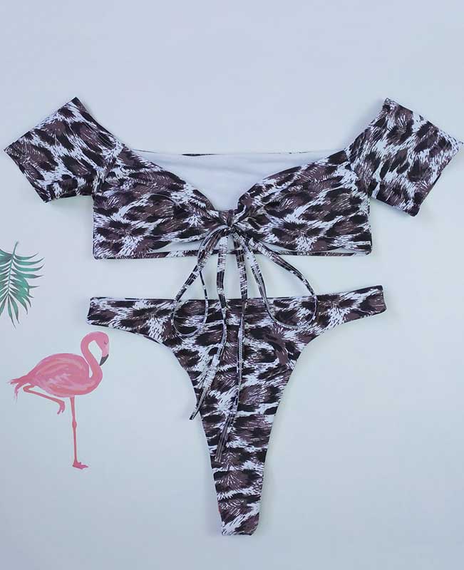 Off The Shoulder Leopard Print Bikini