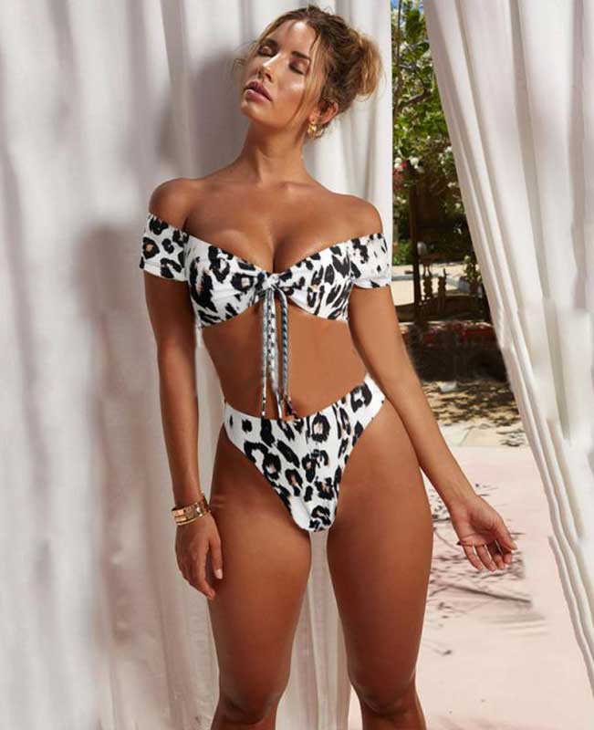 Off The Shoulder Leopard Print Bikini-8