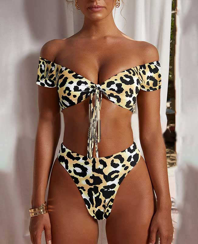 Off The Shoulder Leopard Print Bikini