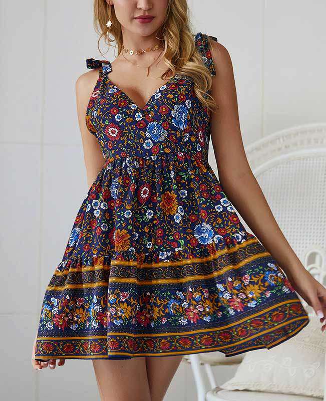 Spaghetti Strap Boho Short Dress