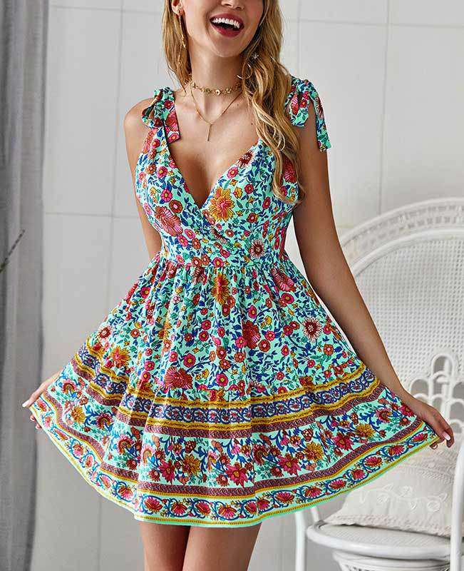 Spaghetti Strap Boho Short Dress