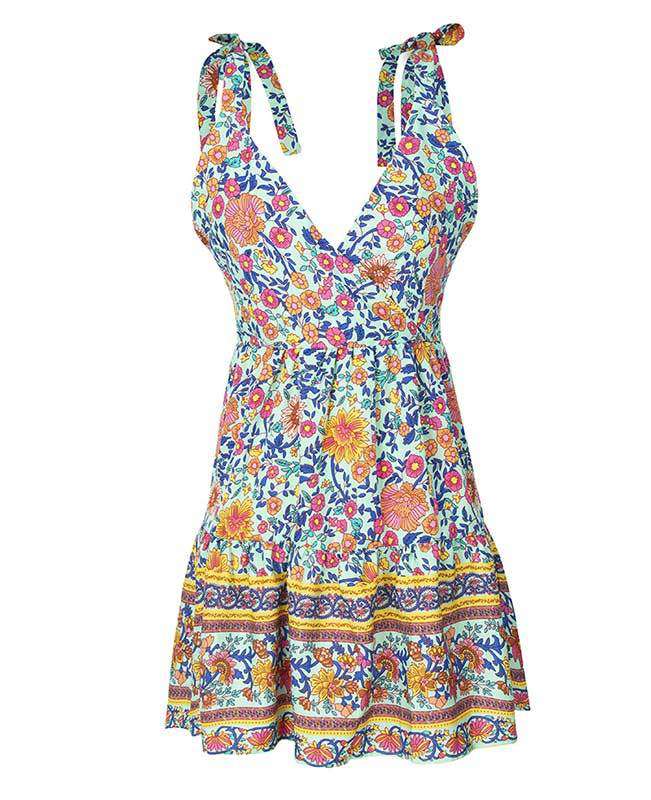 Spaghetti Strap Boho Short Dress-5